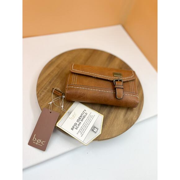 b.o.c Born Concept Clutch Wallet dark tan Faux Leather Snap NWT - Picture 2 of 16